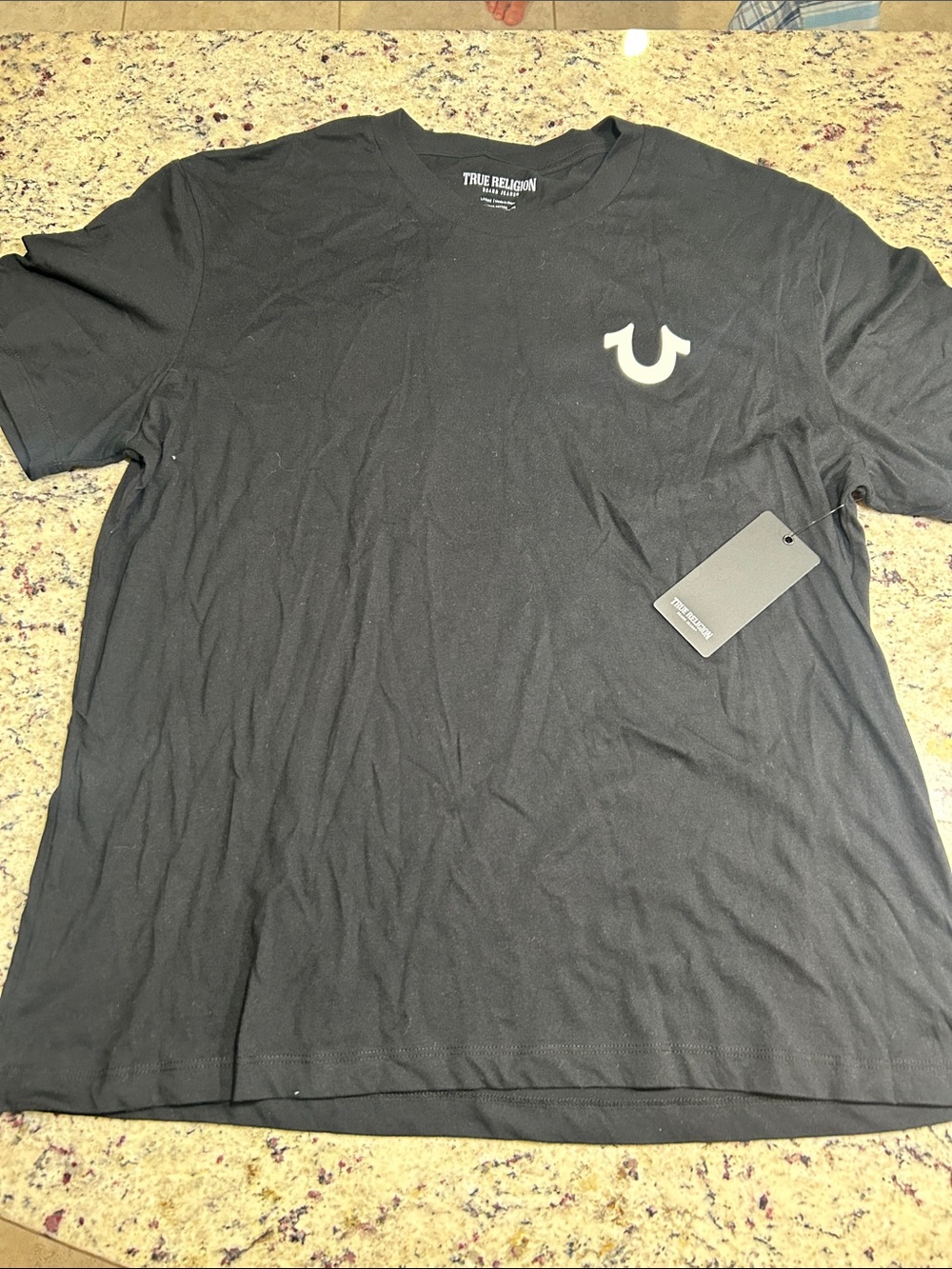 True Religion Black Short Sleeve Tee with Horseshoe Logo